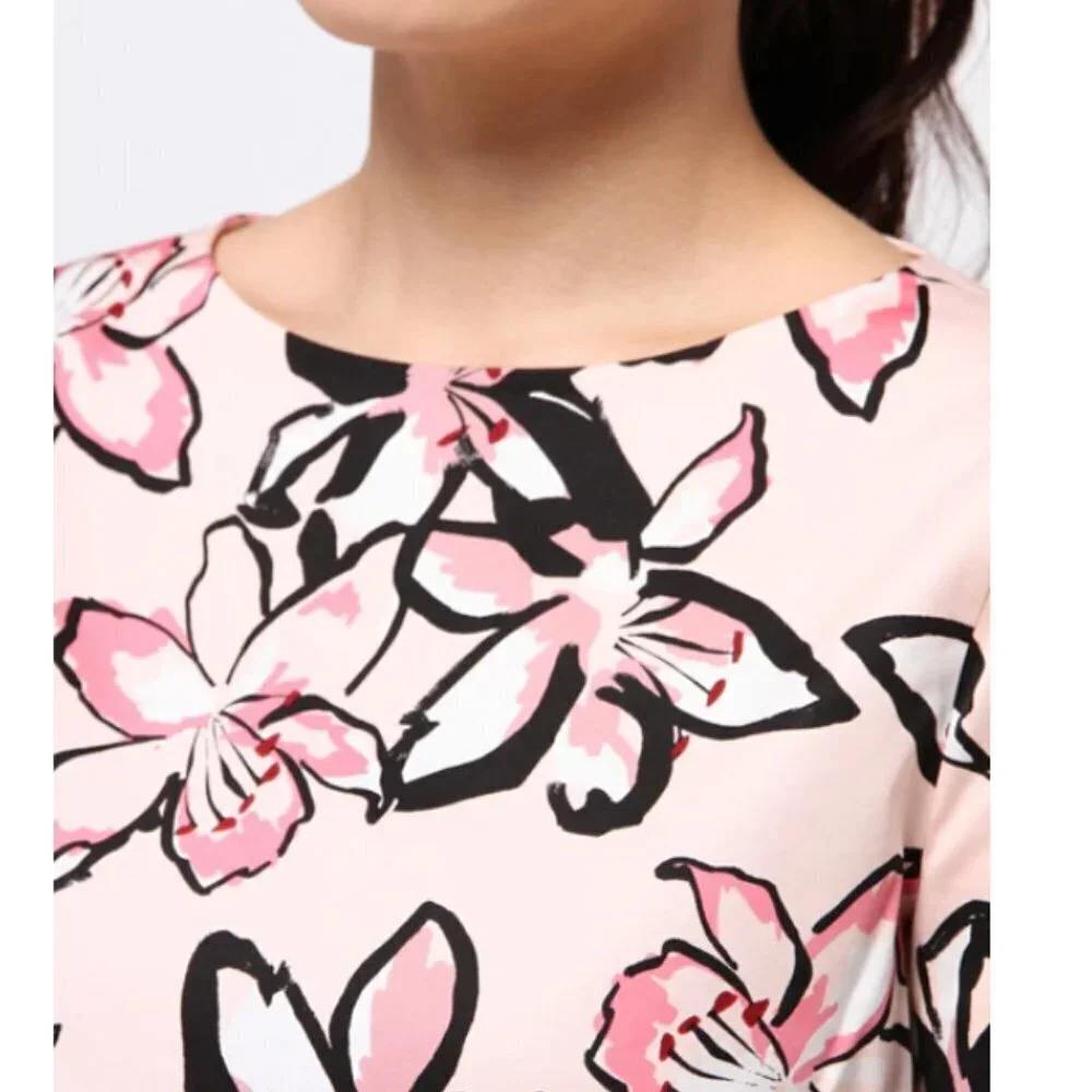 Kate Spade Tiger Lilly Floral Crop Top Womens Small Pink Cotton Short Sleeve
